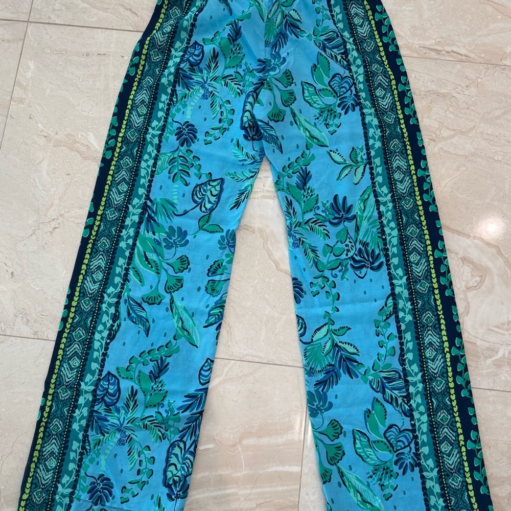 Lilly Pulitzer Blue and Green Bal Harbour Palazzo Pants Size Small